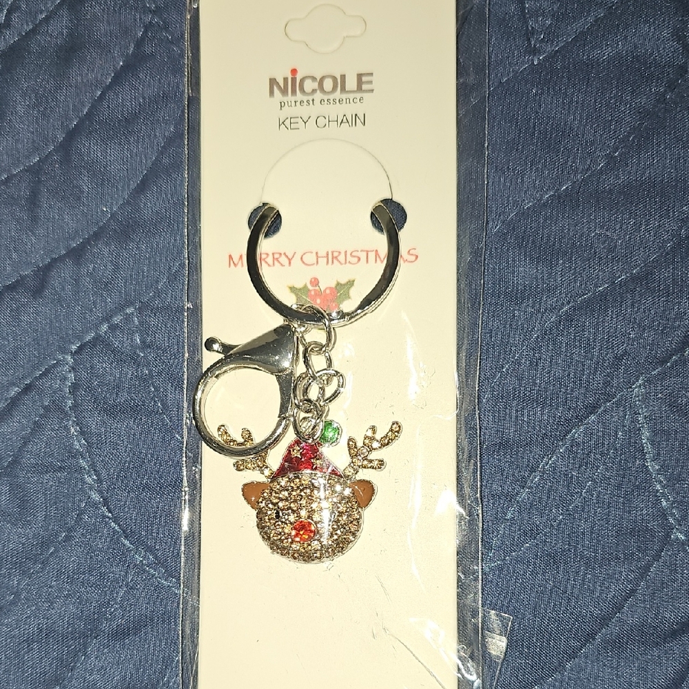 Nicole Festive Christmas Gold Reindeer Key Chain Bag Charm New